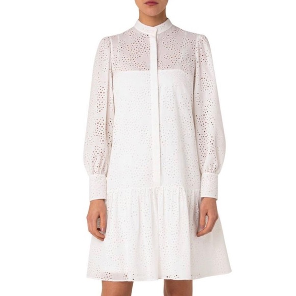 AKRIS PUNTO Knee Length Dress Cotton Tropical Leaves Eyelet Dress Size 10